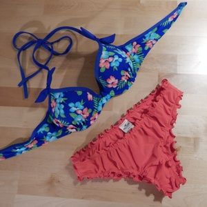 Blue Floral Hollister Bikini Top